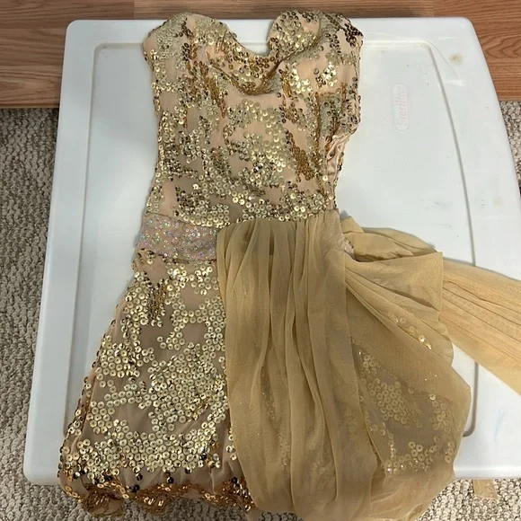 Gold draped skirt dance costume lyrical - Picture 2 of 13